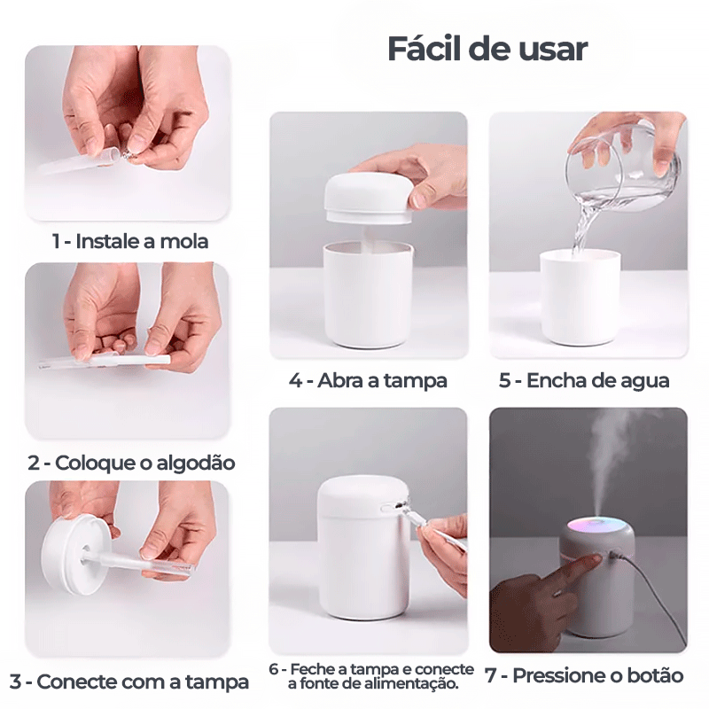 Super Umidificador de Ar H2O Portátil Mini USB difusor de aroma e névoa fria 300ml - Shopvezy