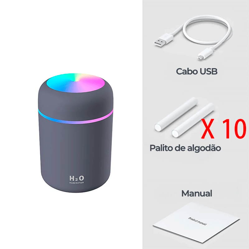 Super Umidificador de Ar H2O Portátil Mini USB difusor de aroma e névoa fria 300ml - Shopvezy