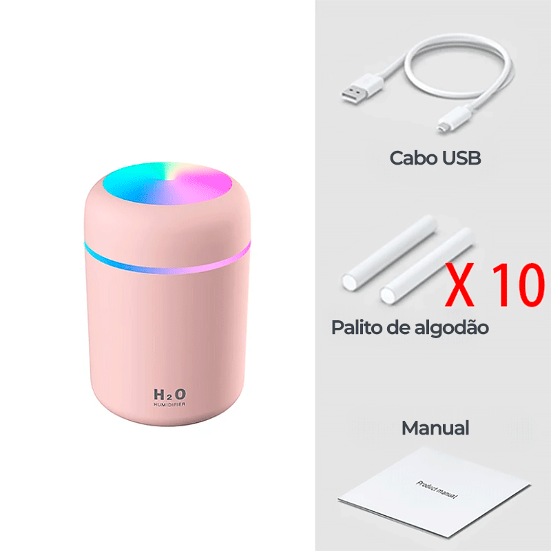 Super Umidificador de Ar H2O Portátil Mini USB difusor de aroma e névoa fria 300ml - Shopvezy